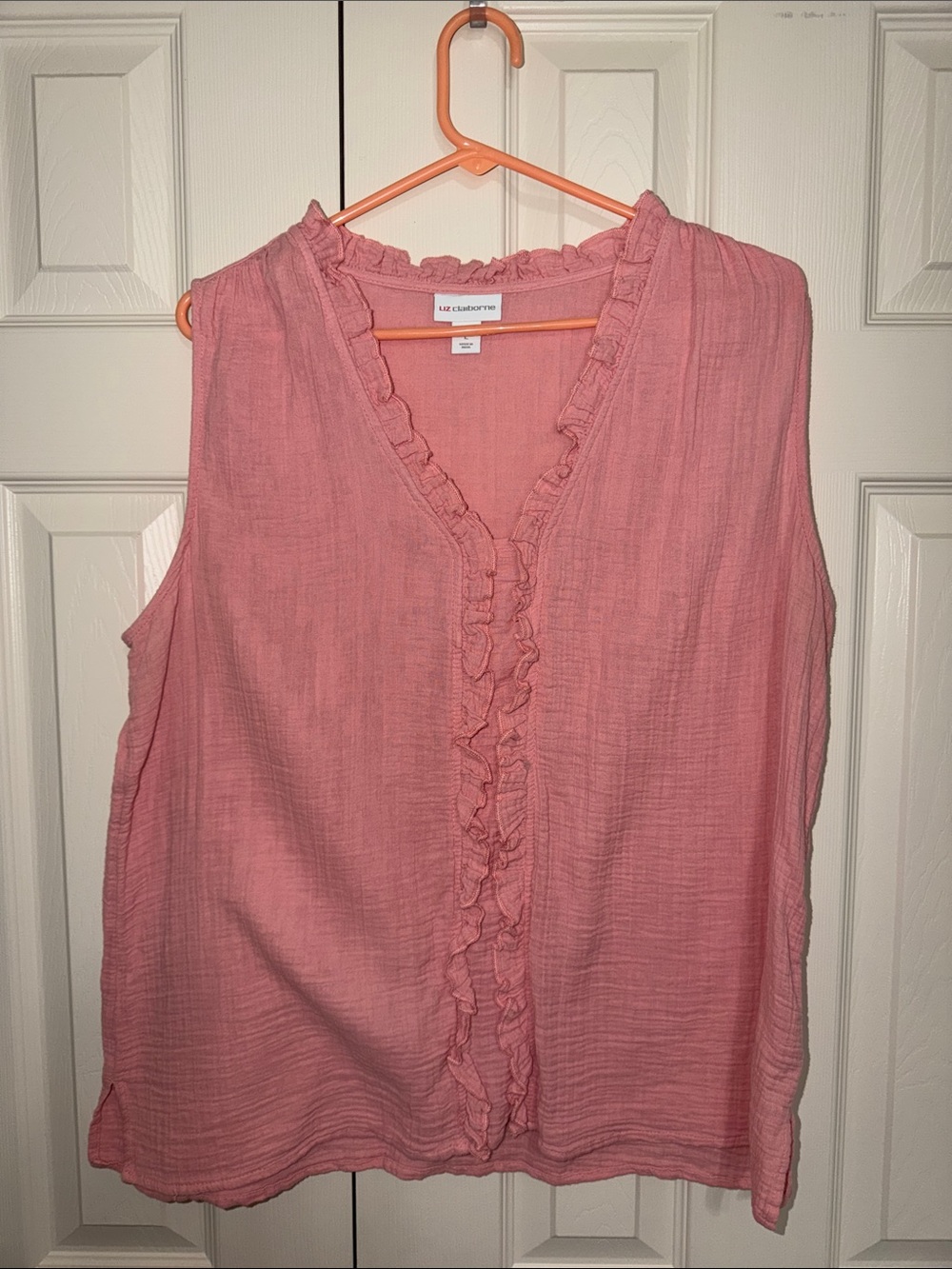 Liz Claiborne Rose Pink Ruffle-Trim Sleeveless V-Neck Camisole